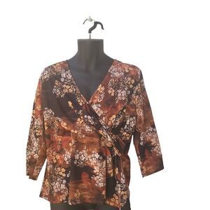 Allison Daley Blouse‎ Sz L Floral Multicolor Boho NWT